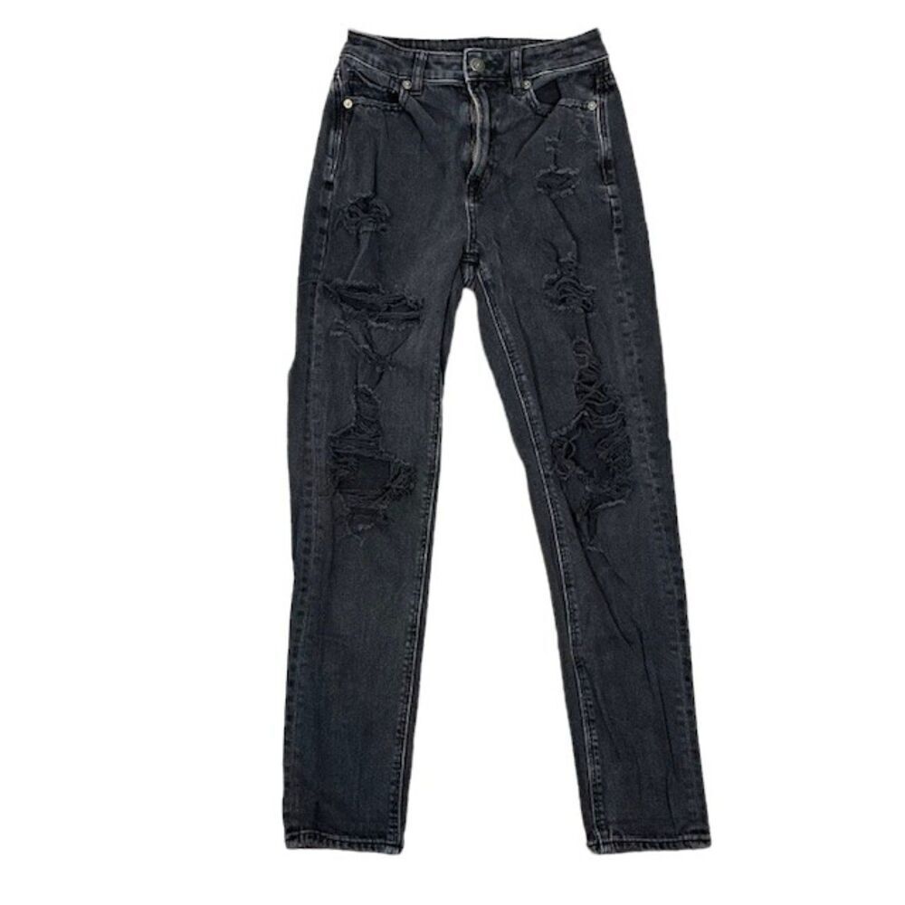 American Eagle Destroyed Black Denim Jeans Distressed Medium Wash‎ Size 00